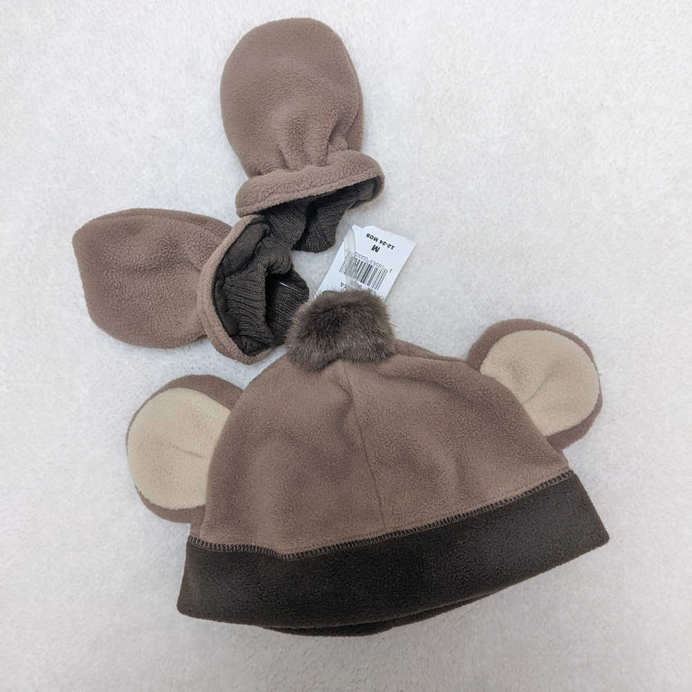 Old Navy Toddler beanie (toque) with  mittens. Brown and tan. Size M (12/24m)